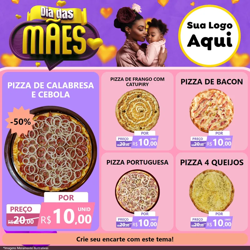 Modelo de Rede Social para Feed Facebook com o tema Dia das Mães para Pizzaria