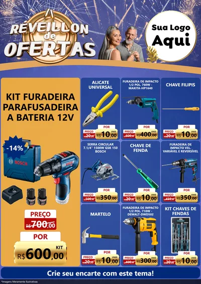 Modelo de Encarte para Encarte A4 Vertical com o tema Réveillon de Ofertas para Maquinas e Ferramentas