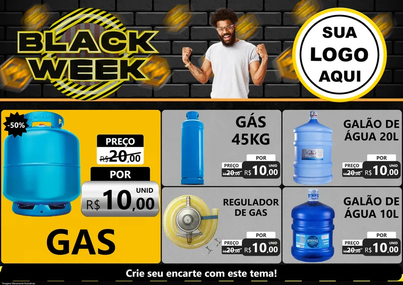 Modelo de Encarte para Encarte A4 Horizontal com o tema Black Week para Água e gás