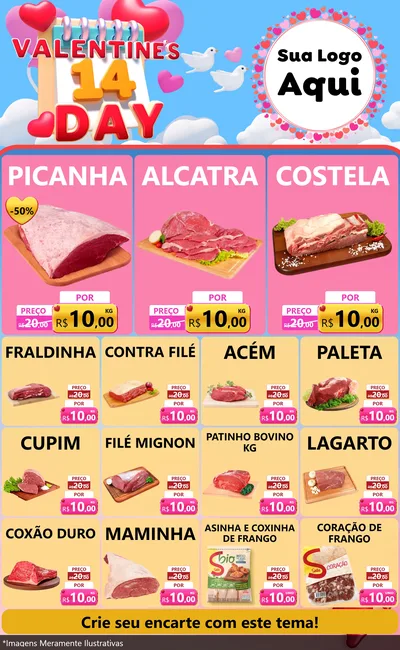 Modelo de Encarte para Encarte Grande com o tema Valentine's Day para Açougue