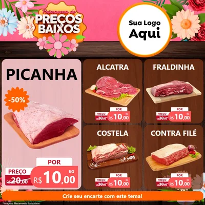 Modelo de Rede Social para Feed Facebook com o tema Primavera de Preços Baixos para Açougue