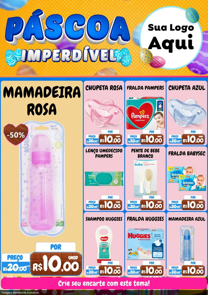 Modelo de Encarte para Encarte A4 Vertical com o tema Páscoa Imperdível para Bebês