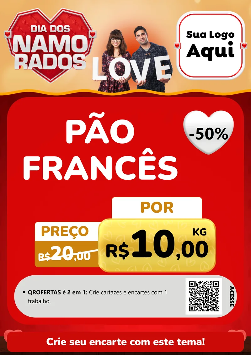 Modelo de Cartaz para Cartaz A4 Vertical com o tema Dia dos Namorados para Padaria