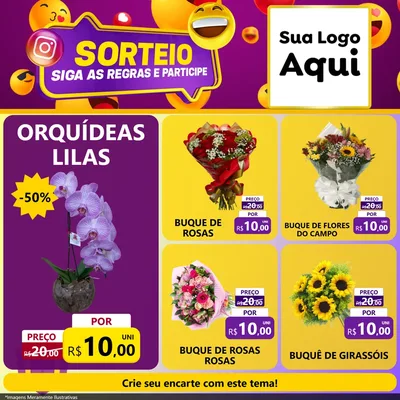 Modelo de Rede Social para Feed Facebook com o tema Sorteio para Floricultura e jardim