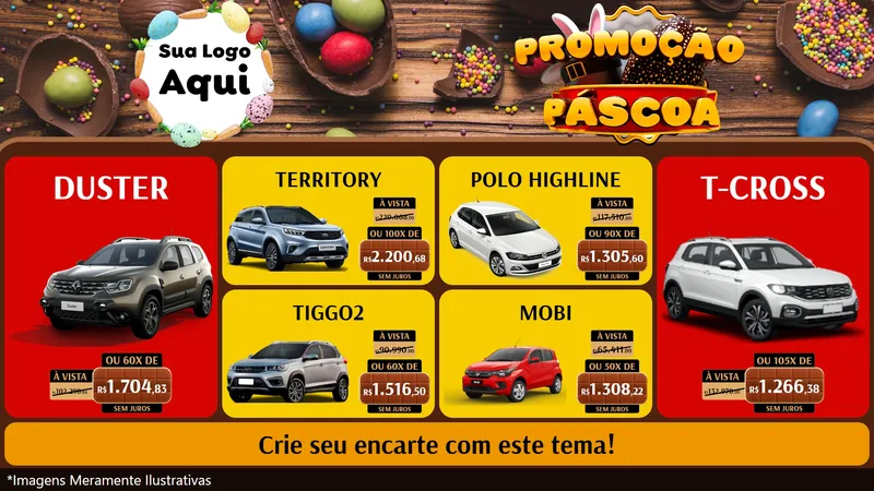 Modelo de TV para TV Horizontal com o tema Promoção Páscoa para Concessionaria de Carros