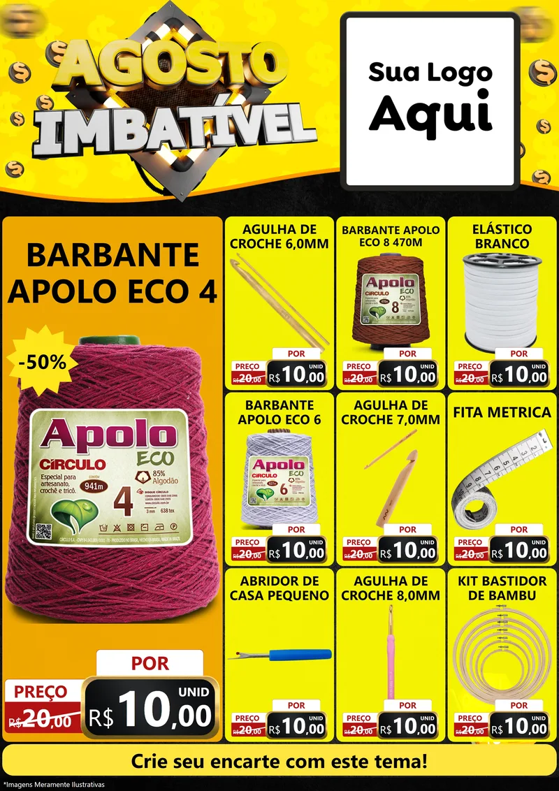 Modelo de Encarte para Encarte A4 Vertical com o tema Agosto Imbatível para Armarinho e Aviamentos
