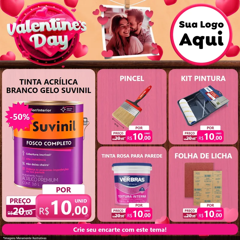Modelo de Rede Social para Feed Facebook com o tema Valentine's Day para Tintas e Ferramentas