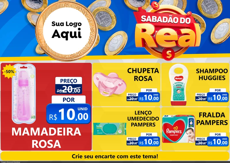 Modelo de Encarte para Encarte A4 Horizontal com o tema Sabadão do Real para Bebês