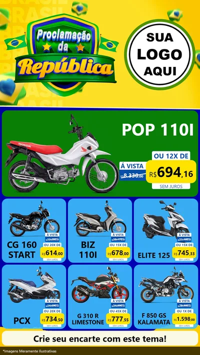 Modelo de Rede Social para Stories com o tema Proclamação da República para Concessionaria de Motos