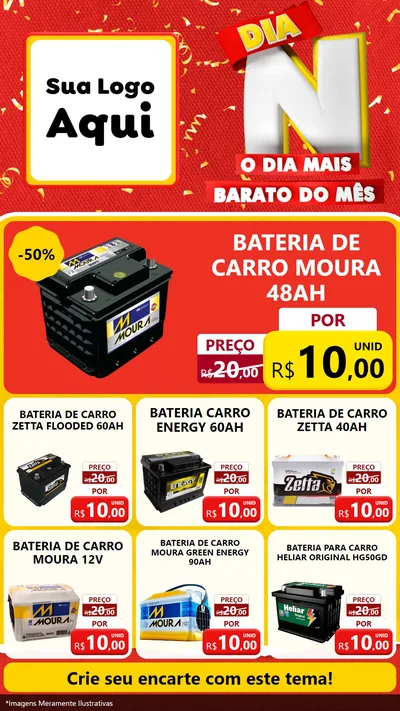 Modelo de Rede Social para Stories com o tema Dia N o Dia Mais Barato do Mês para Baterias Elétricas