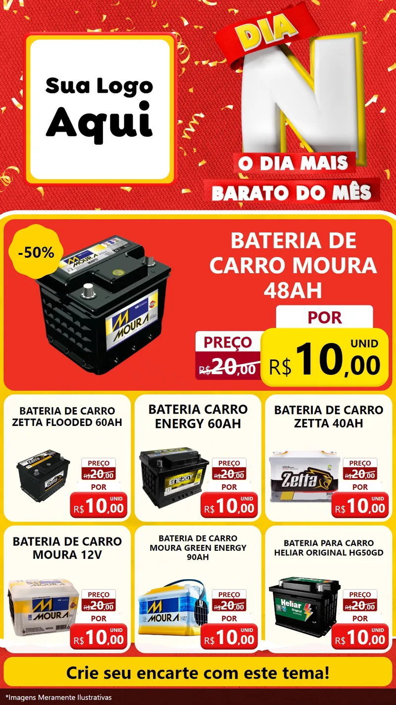 Modelo de Rede Social para Stories com o tema Dia N o Dia Mais Barato do Mês para Baterias Elétricas