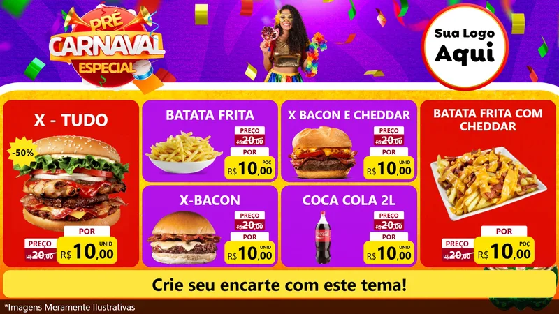 Modelo de TV para TV Horizontal com o tema Pré-Carnaval Especial para Hamburgueria