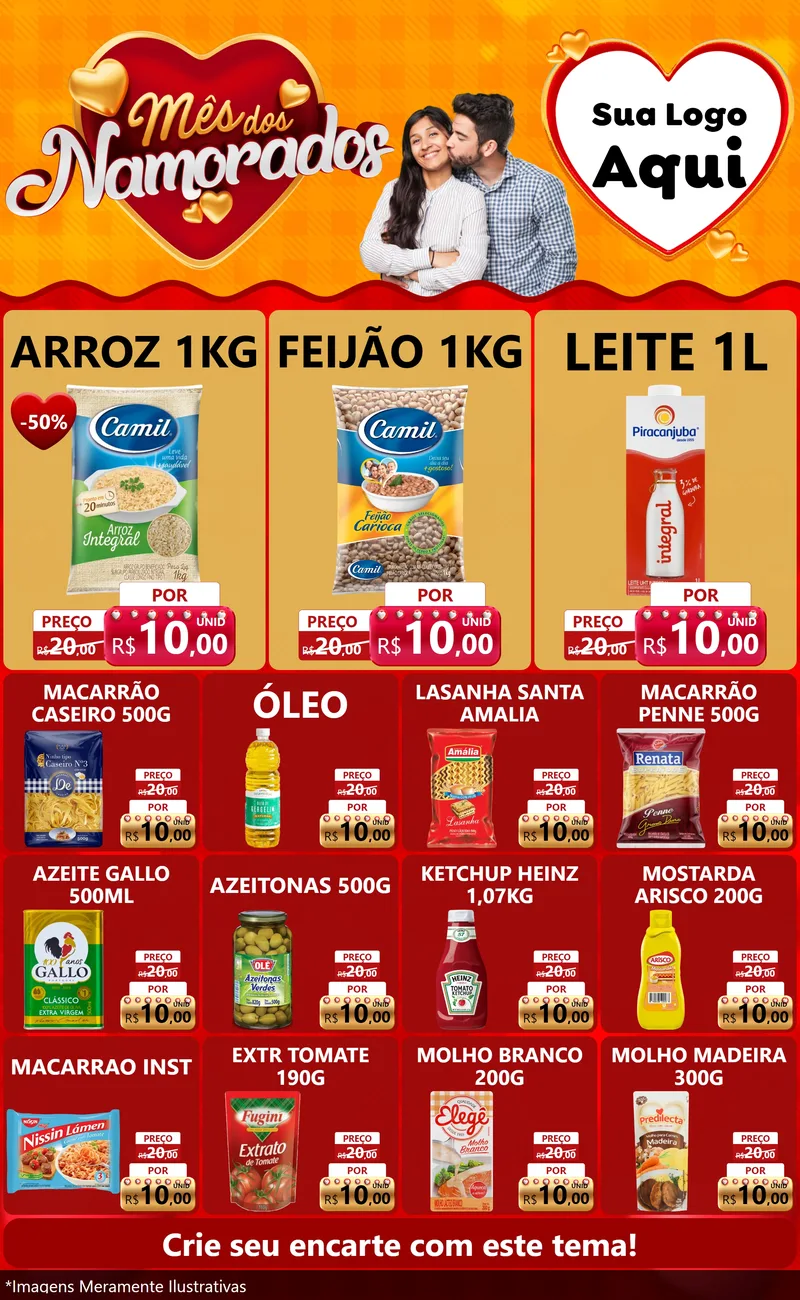 Modelo de Encarte para Encarte Grande com o tema Mês dos Namorados para Supermercado