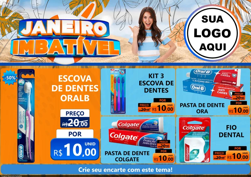 Modelo de Encarte para Encarte A4 Horizontal com o tema Janeiro Imbatível para Higiene Pessoal