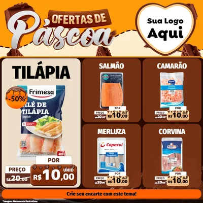 Modelo de Rede Social para Feed Facebook com o tema Ofertas de Páscoa para Peixaria