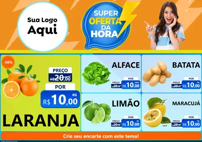Modelo de Encarte para Encarte A4 Horizontal com o tema Super Oferta da Hora para Hortifrúti