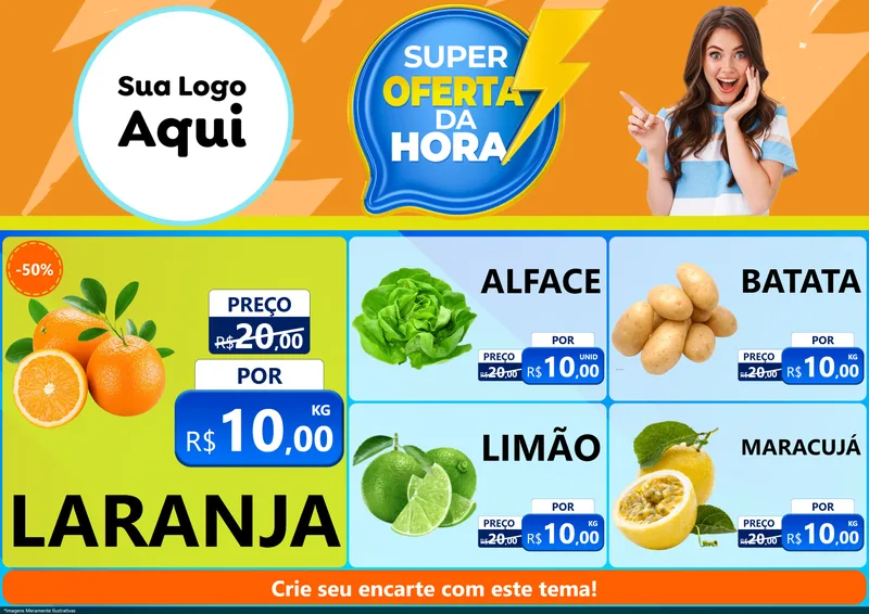 Modelo de Encarte para Encarte A4 Horizontal com o tema Super Oferta da Hora para Hortifrúti
