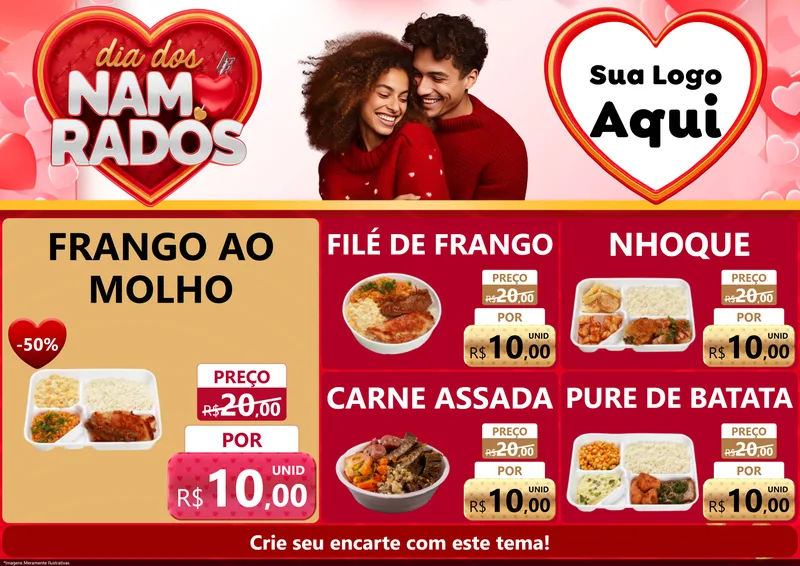 Modelo de Encarte para Encarte A4 Horizontal com o tema Dia dos Namorados para Restaurante