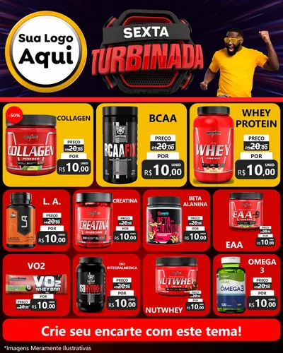 Modelo de Rede Social para Feed Instagram com o tema Sexta Turbinada para Suplementos alimentares