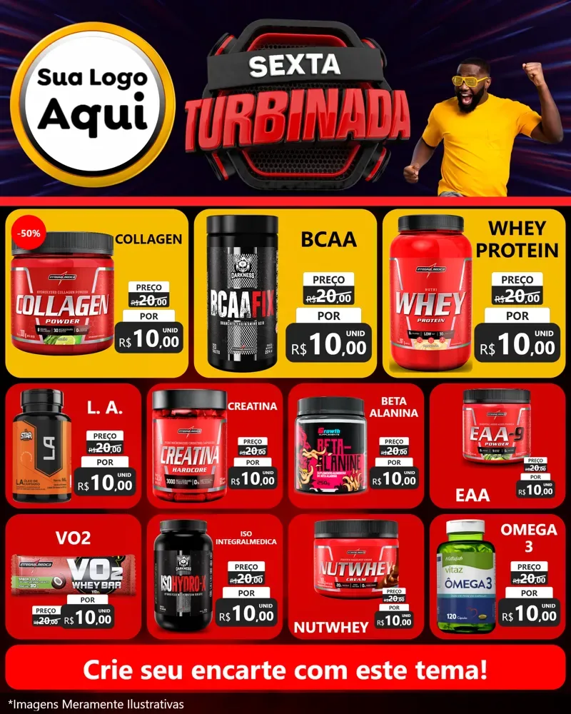 Modelo de Rede Social para Feed Instagram com o tema Sexta Turbinada para Suplementos alimentares