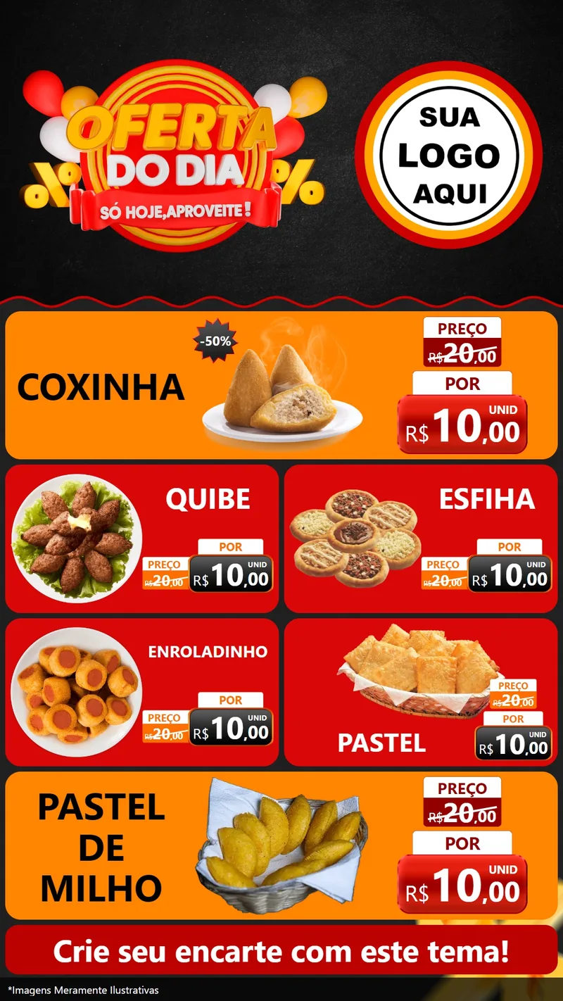 Modelo de TV para TV Vertical com o tema Oferta do Dia - Só hoje, Aproveite! para Salgadaria