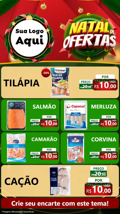 Modelo de TV para TV Vertical com o tema Natal de Ofertas para Peixaria