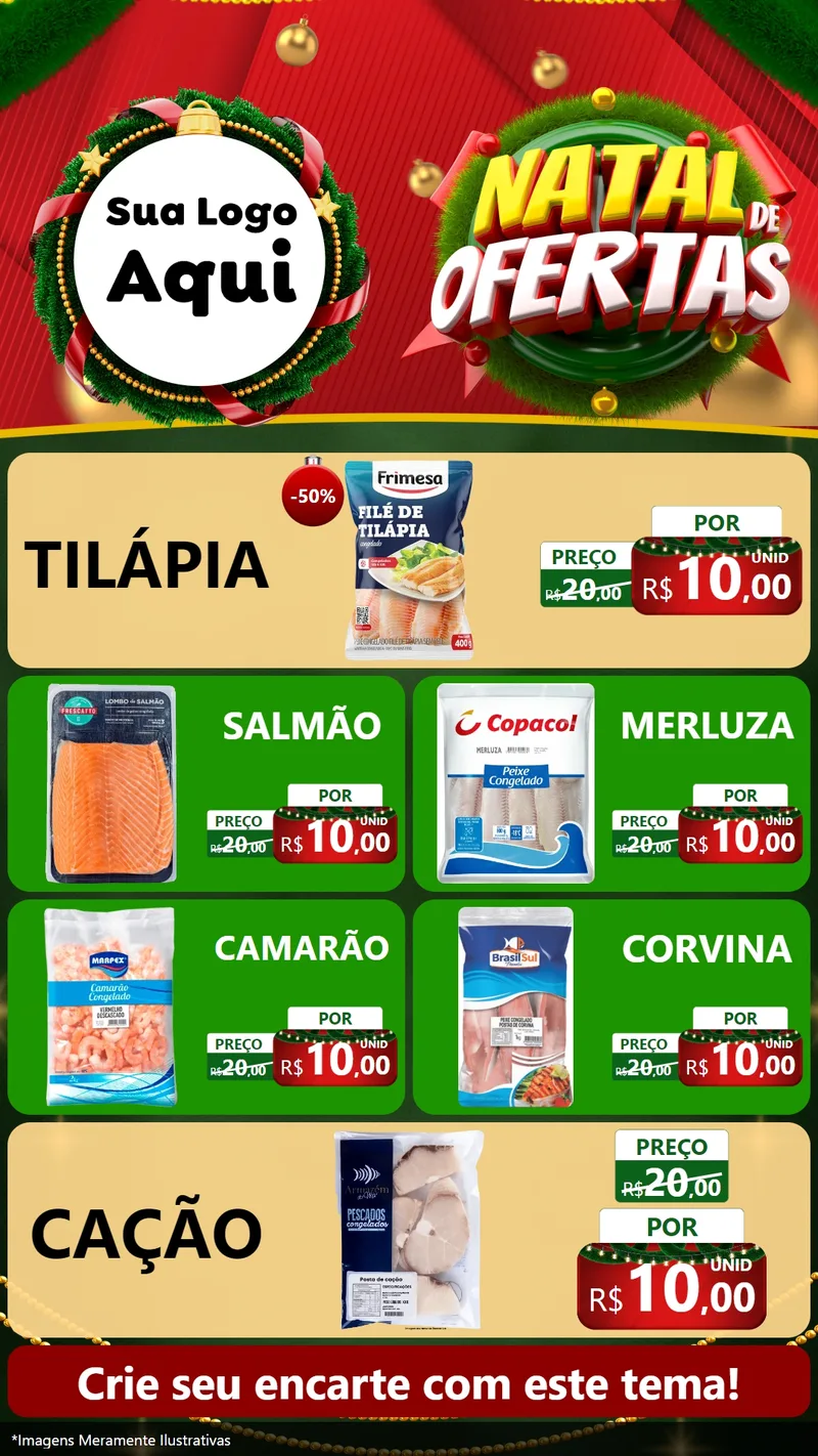 Modelo de TV para TV Vertical com o tema Natal de Ofertas para Peixaria