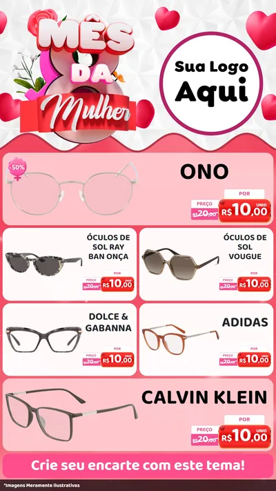 Modelo de TV para TV Vertical com o tema Mês da Mulher para Óticas