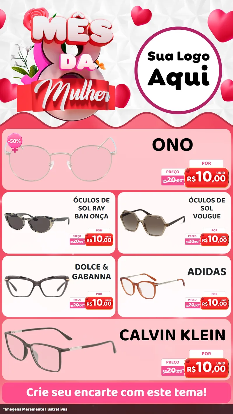 Modelo de TV para TV Vertical com o tema Mês da Mulher para Óticas