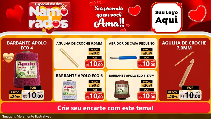 Modelo de TV para TV Horizontal com o tema Especial Dia dos Namorados para Armarinho e Aviamentos