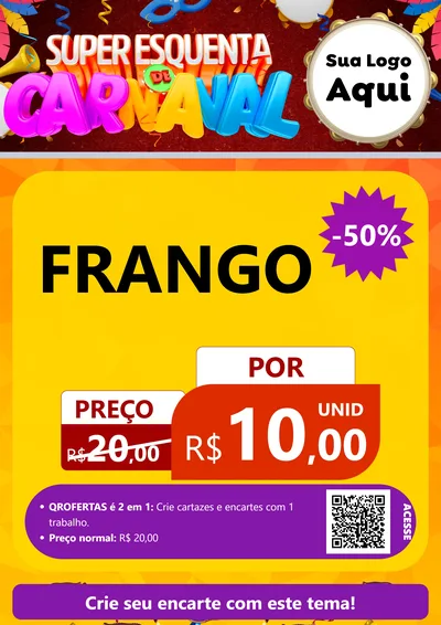 Modelo de Cartaz para Cartaz A4 Vertical com o tema Super Esquenta de Carnaval para Assados