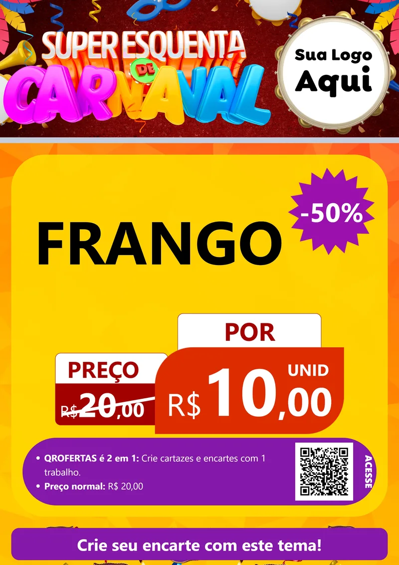 Modelo de Cartaz para Cartaz A4 Vertical com o tema Super Esquenta de Carnaval para Assados