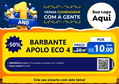 Modelo de Cartaz para Cartaz A4 Horizontal com o tema Um Ano de Aniversário para Armarinho e Aviamentos