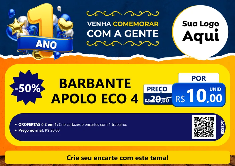 Modelo de Cartaz para Cartaz A4 Horizontal com o tema Um Ano de Aniversário para Armarinho e Aviamentos
