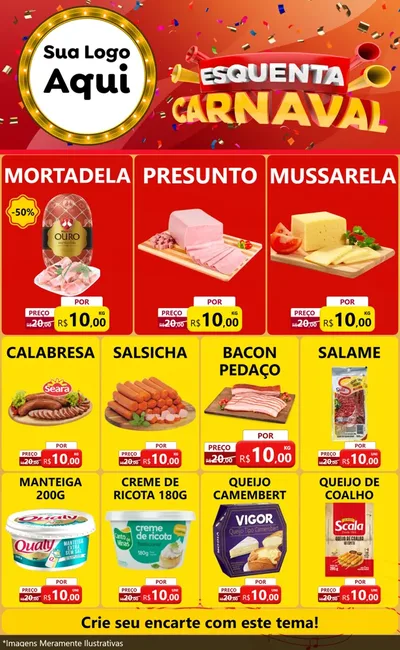 Modelo de Encarte para Encarte Grande com o tema Esquenta Carnaval para Frios e Laticínios