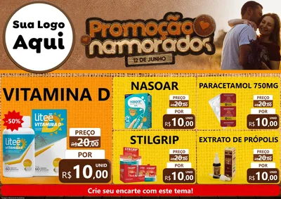 Modelo de Encarte para Encarte A4 Horizontal com o tema Promoção Namorados para Farmácia