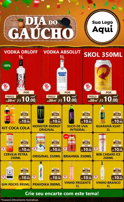Modelo de Encarte para Encarte Grande com o tema Dia do Gaúcho para Distribuidora de bebidas
