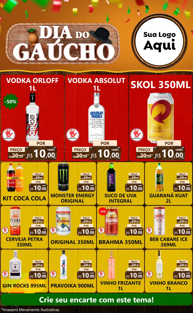 Modelo de Encarte para Encarte Grande com o tema Dia do Gaúcho para Distribuidora de bebidas