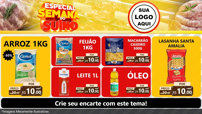 Modelo de TV para TV Horizontal com o tema Especial Semana do Suíno para Supermercado