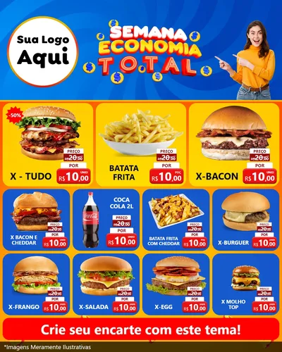 Modelo de Rede Social para Feed Instagram com o tema Semana Economia Total para Hamburgueria