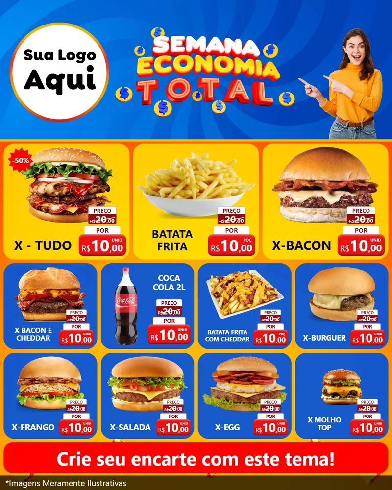 Modelo de Rede Social para Feed Instagram com o tema Semana Economia Total para Hamburgueria