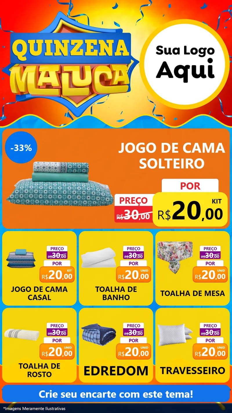 Modelo de Rede Social para Stories com o tema Quinzena Maluca para Cama, Mesa e Banho