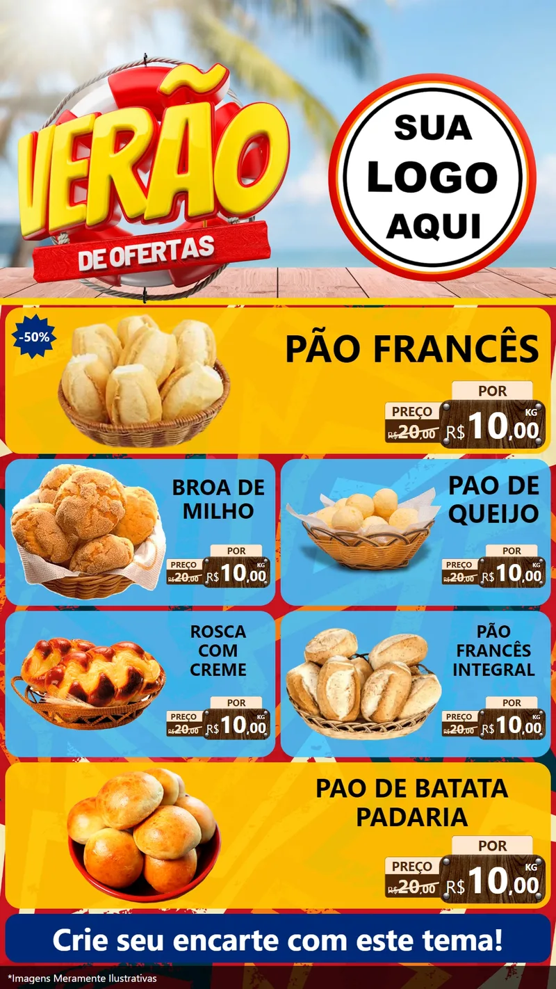 Modelo de TV para TV Vertical com o tema Verão de Ofertas para Padaria