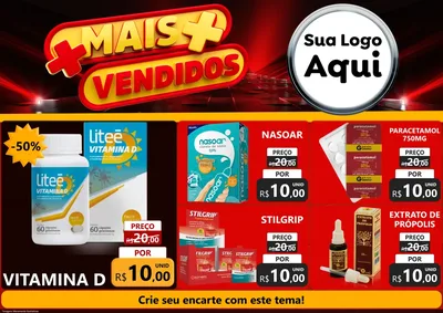 Modelo de Encarte para Encarte A4 Horizontal com o tema Mais Vendidos para Farmácia