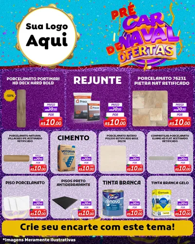 Modelo de Rede Social para Feed Instagram com o tema Pré Carnaval de Ofertas para Pisos e revestimentos