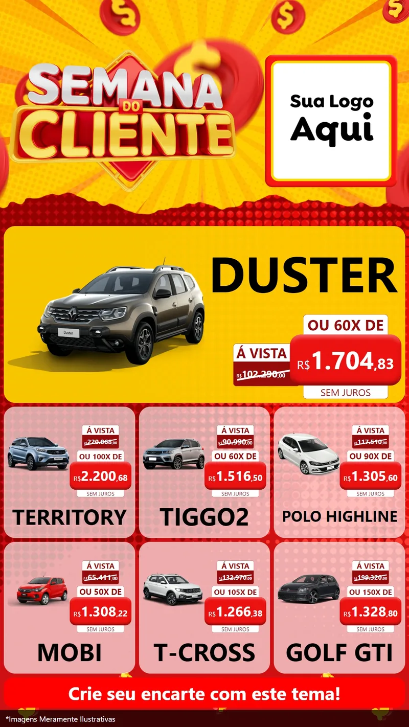 Modelo de Rede Social para Stories com o tema Semana do Cliente para Concessionaria de Carros