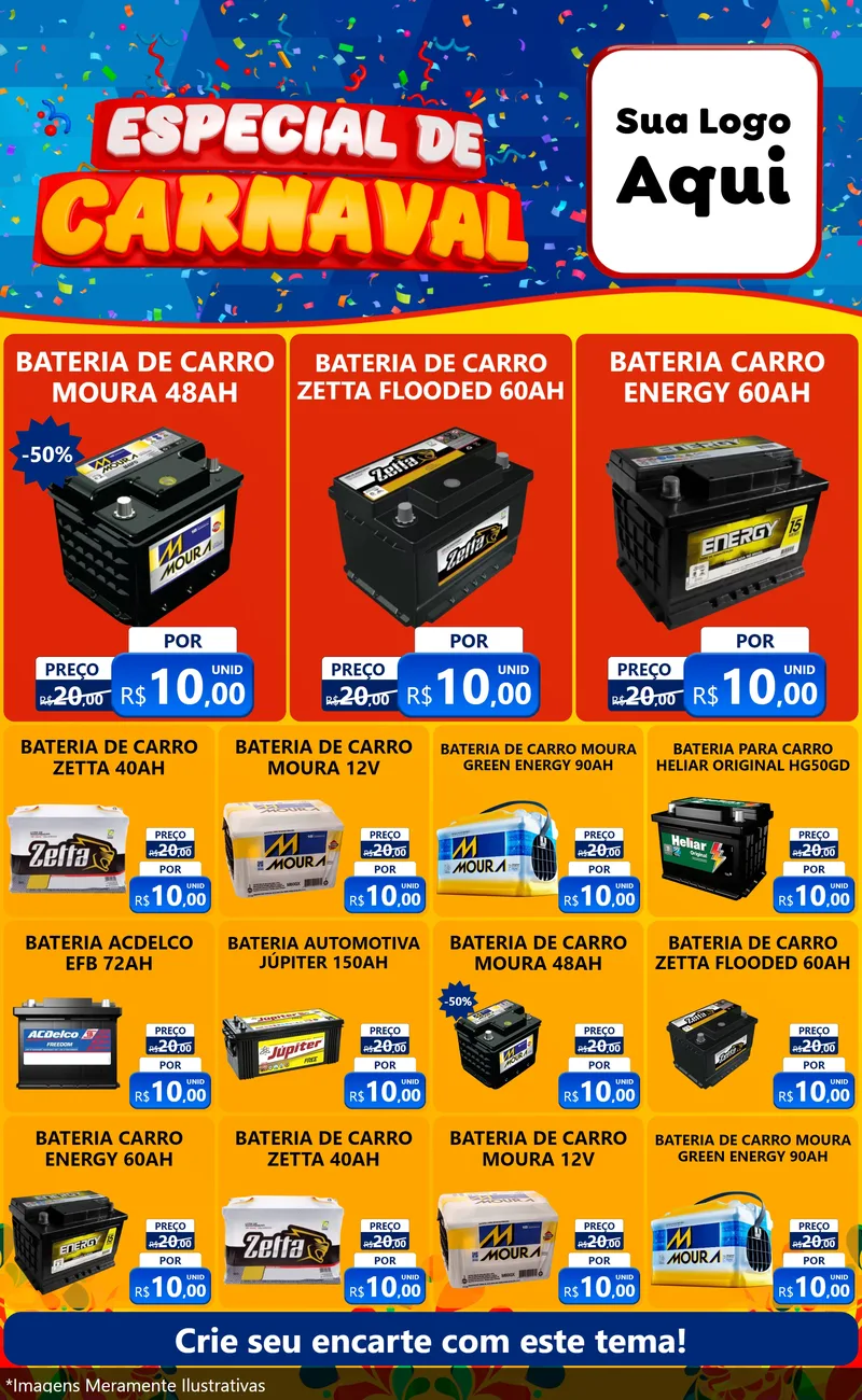Modelo de Encarte para Encarte Grande com o tema Especial de Carnaval para Baterias Elétricas