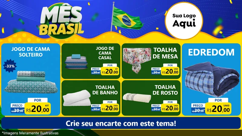 Modelo de TV para TV Horizontal com o tema Mês do Brasil para Cama, Mesa e Banho
