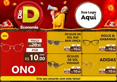 Modelo de Encarte para Encarte A4 Horizontal com o tema Dia D Economia para Óticas