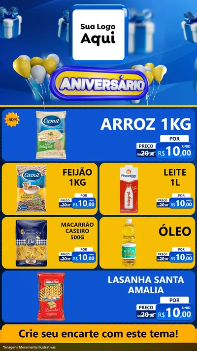 Modelo de TV para TV Vertical com o tema Aniversário para Supermercado